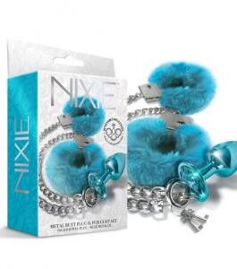 NIXIE METAL PLUG & FURRY CUFF SET BLUE METALLIC