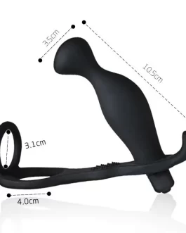 Male double cock ring with vibrating plug