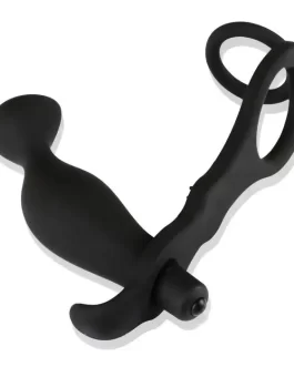 Male double cock ring with vibrating plug